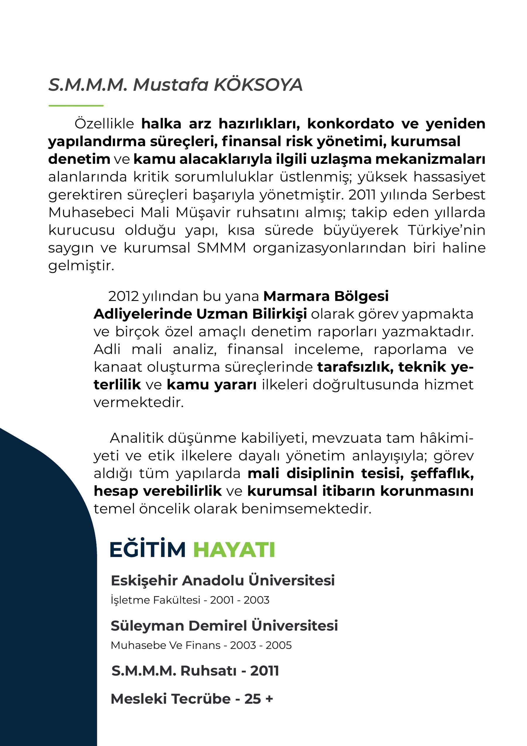 Kurumsal Özgeçmiş, sayfa 3 — Özgeçmiş ve Eğitim