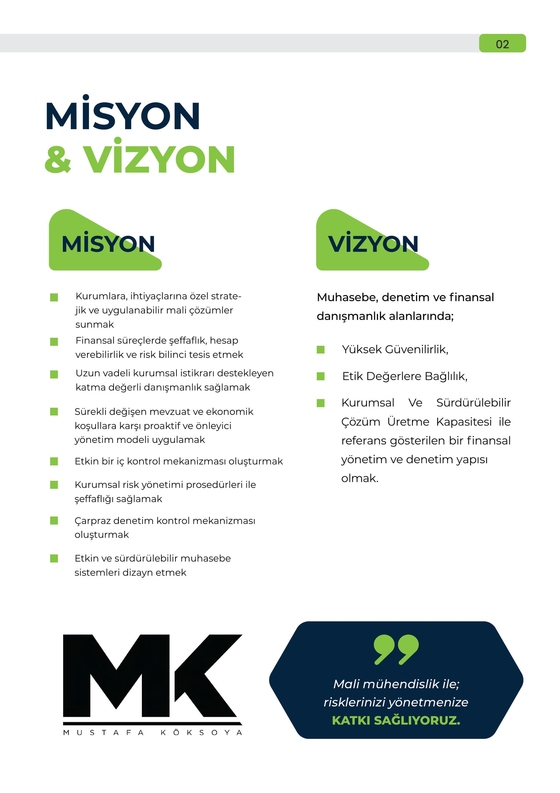 Kurumsal Özgeçmiş, sayfa 5 — Misyon ve Vizyon