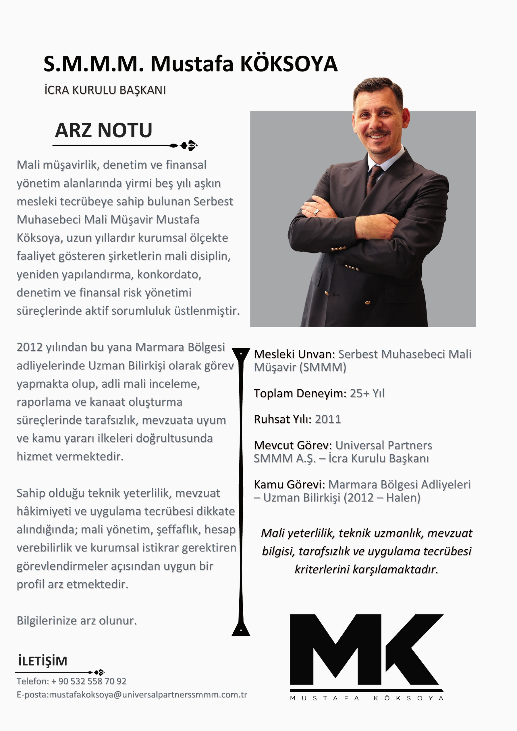Özet CV, sayfa 1 — Arz Notu ve Künye